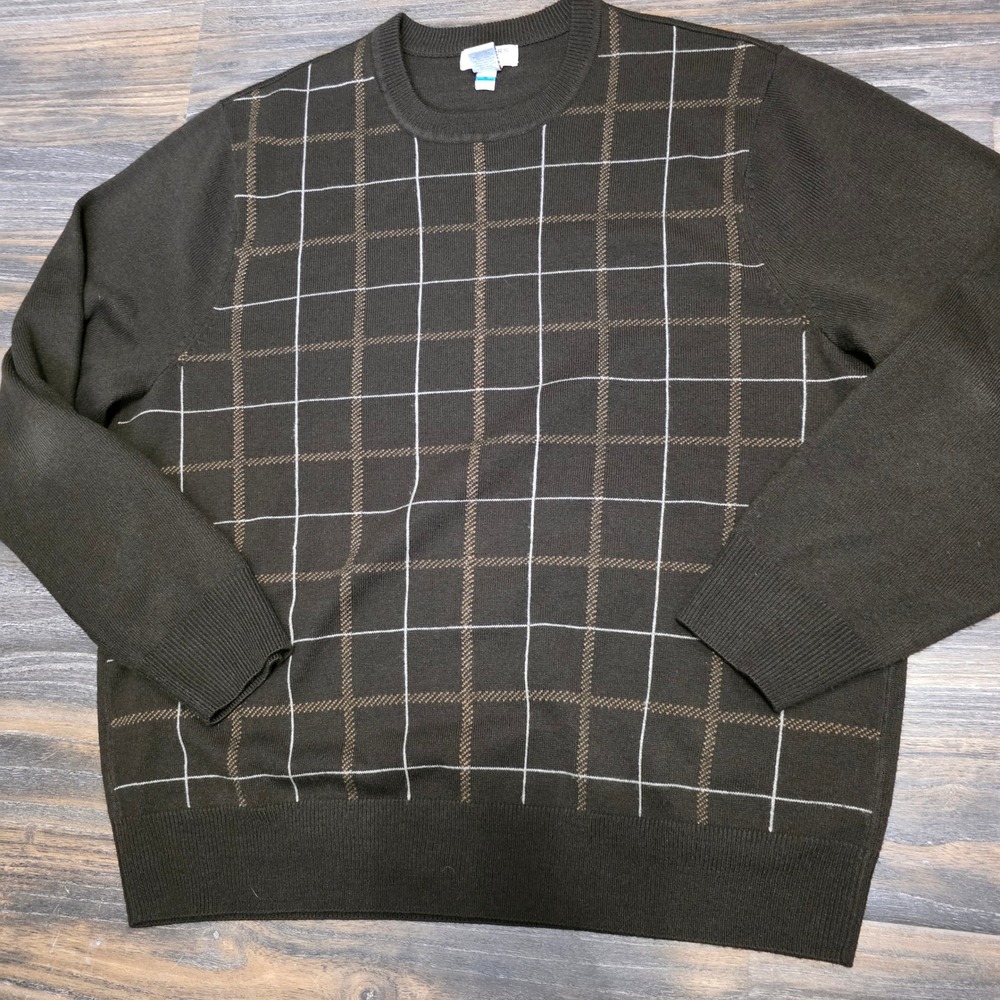 Dockers‎ Mens XL Acrylic Brown Plaid Crew Neck Sweater New Coffee